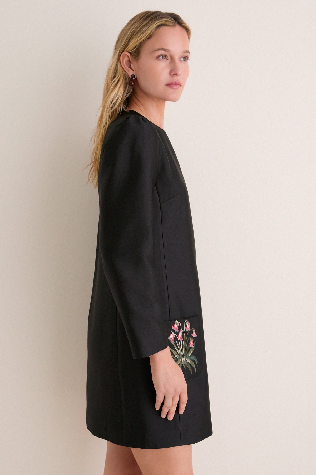 Black Wildflower Embroidered Dupioni Rebecca Dress