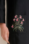Black Wildflower Embroidered Dupioni Rebecca Dress