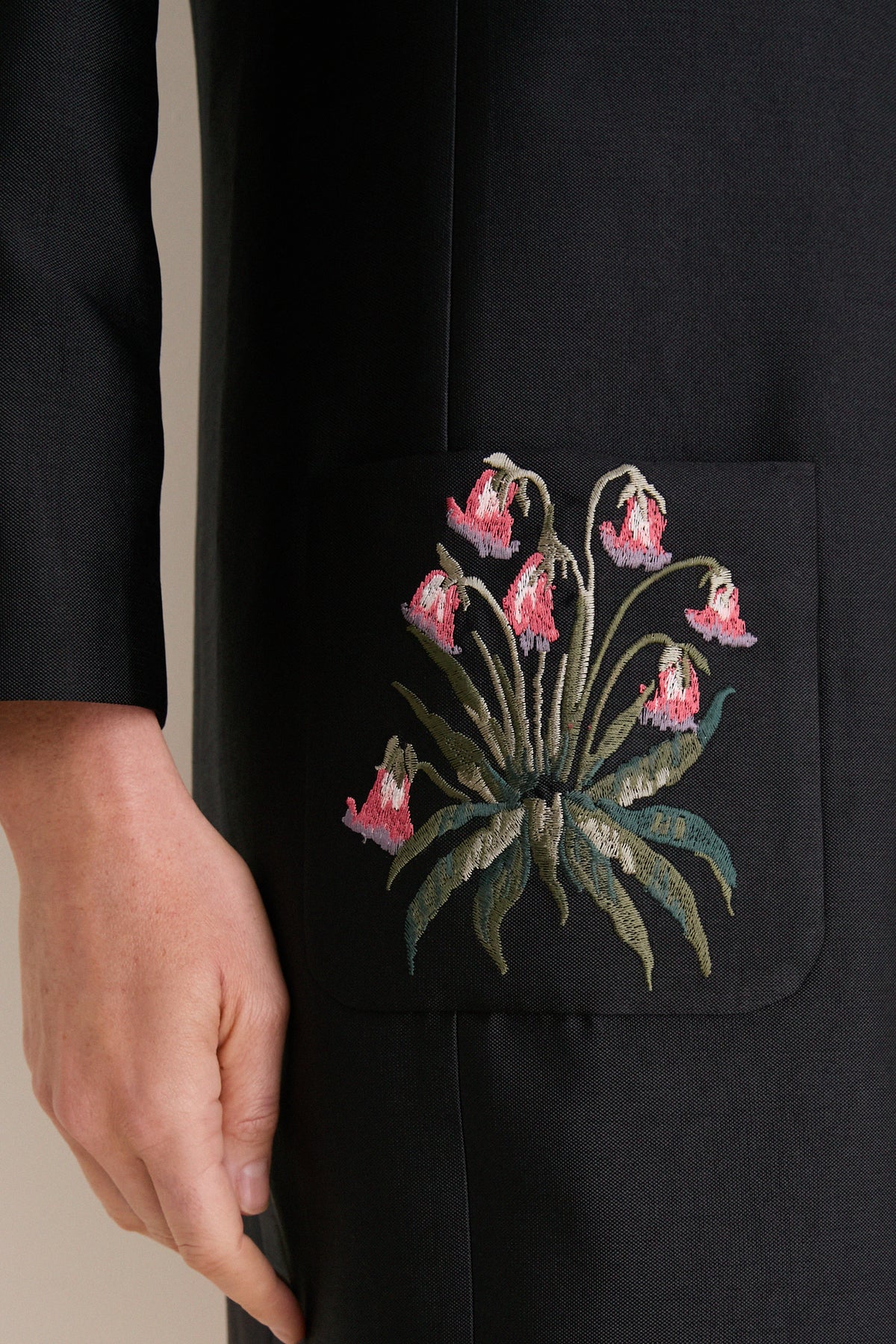 Black Wildflower Embroidered Dupioni Rebecca Dress