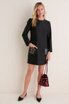 Black Wildflower Embroidered Dupioni Rebecca Dress