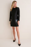 Black Wildflower Embroidered Dupioni Rebecca Dress