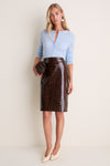 Brown Croc Embossed Leather Dolan Pencil Skirt