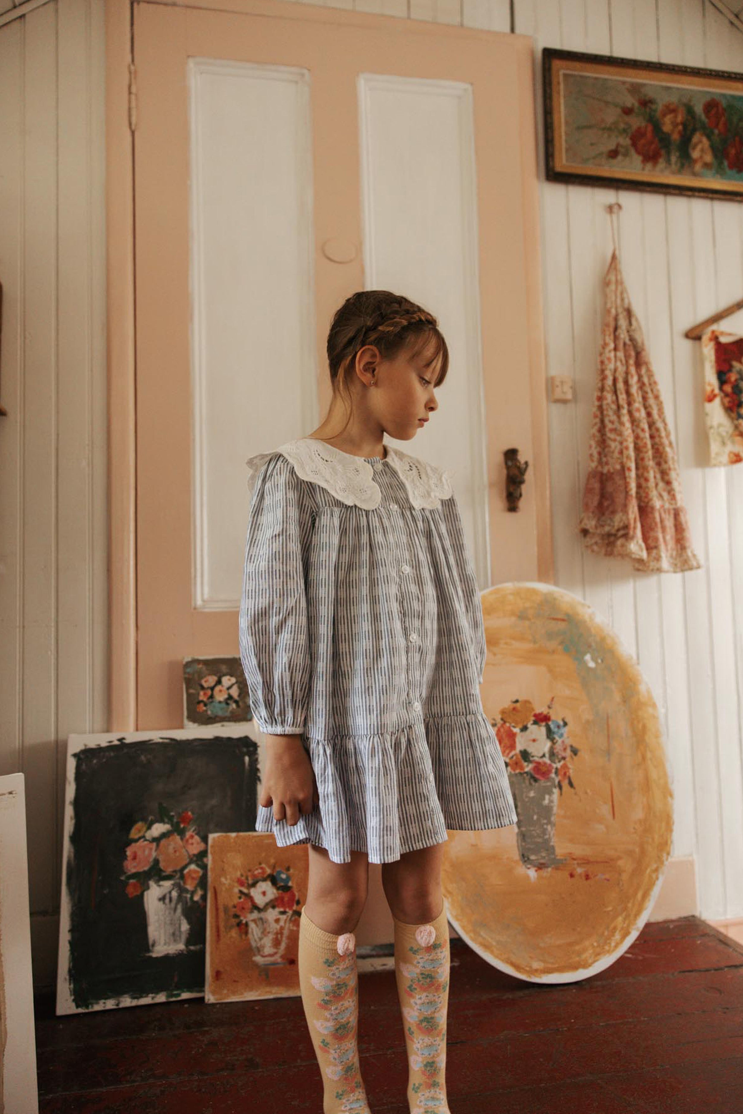 Cream and Blue Stripe Heidi Dress