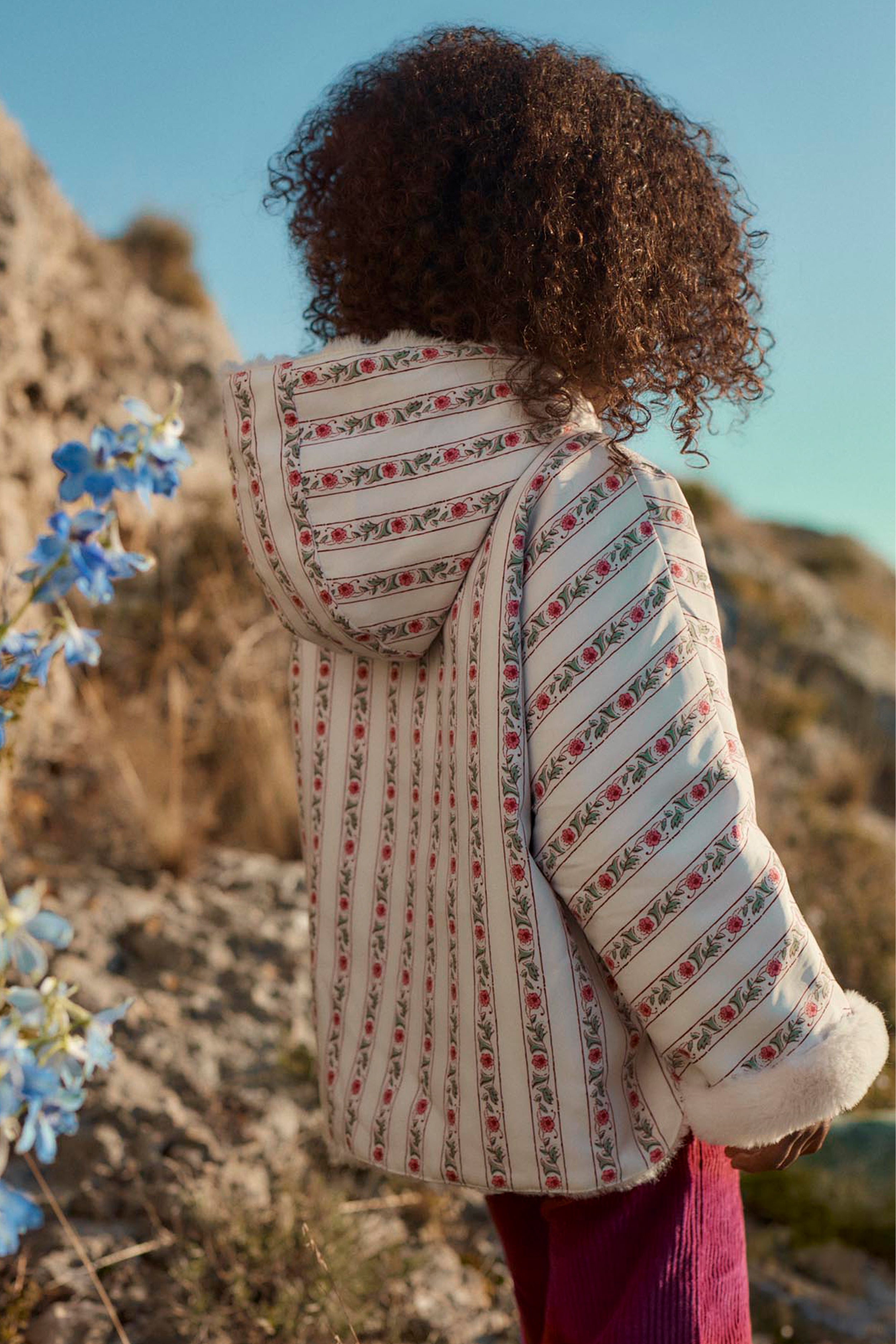 Cream Flower Beds Reversible Felvet Coat