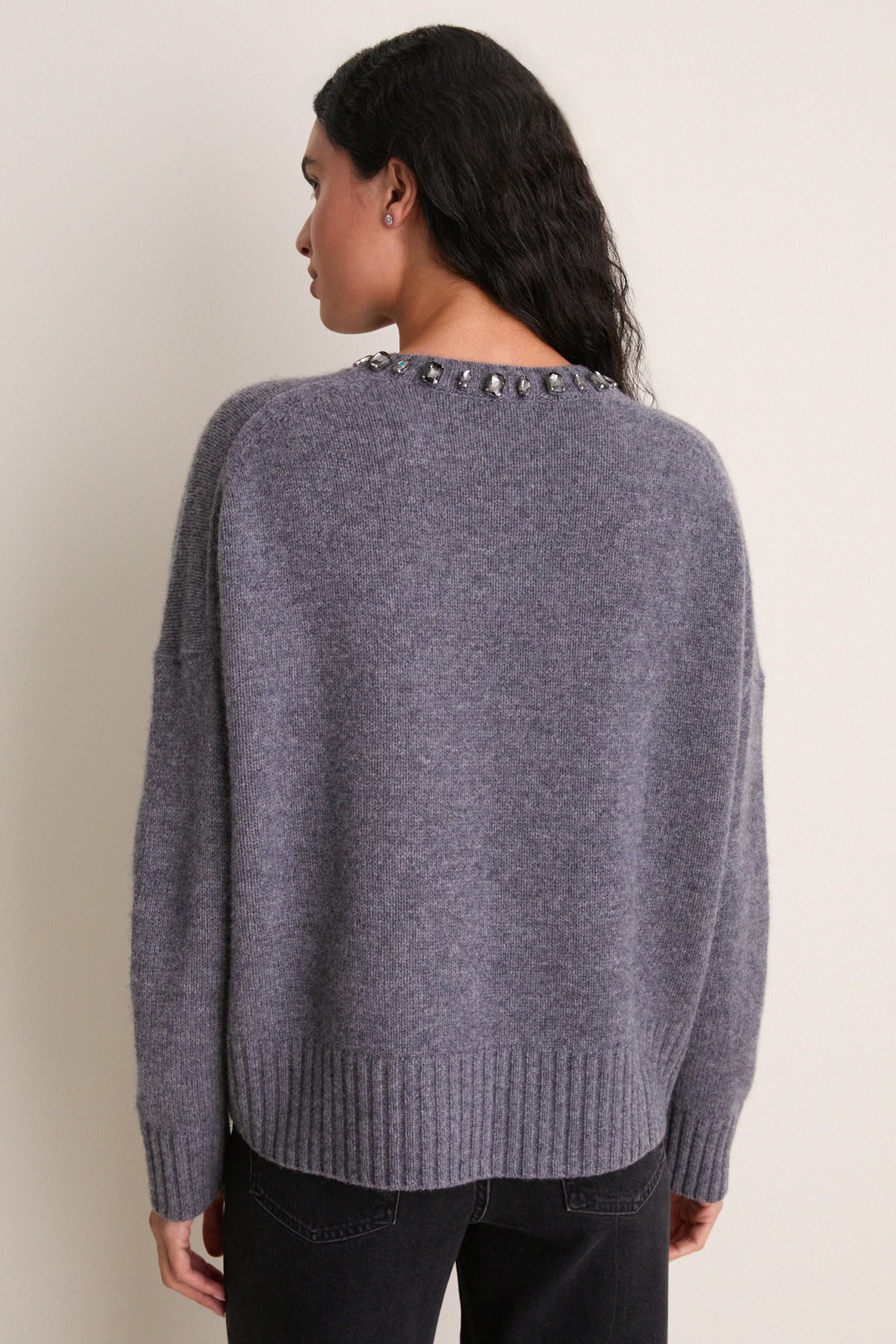 Gray Embellished Collar Ada Crewneck