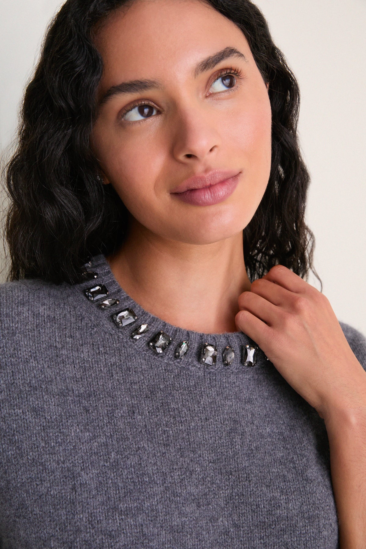Gray Embellished Collar Ada Crewneck