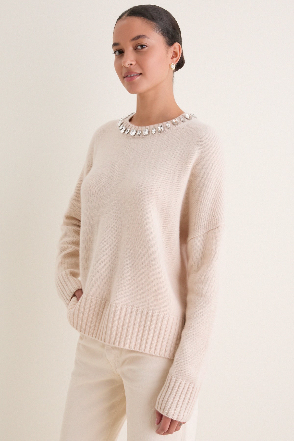 Ivory Embellished Collar Ada Crewneck