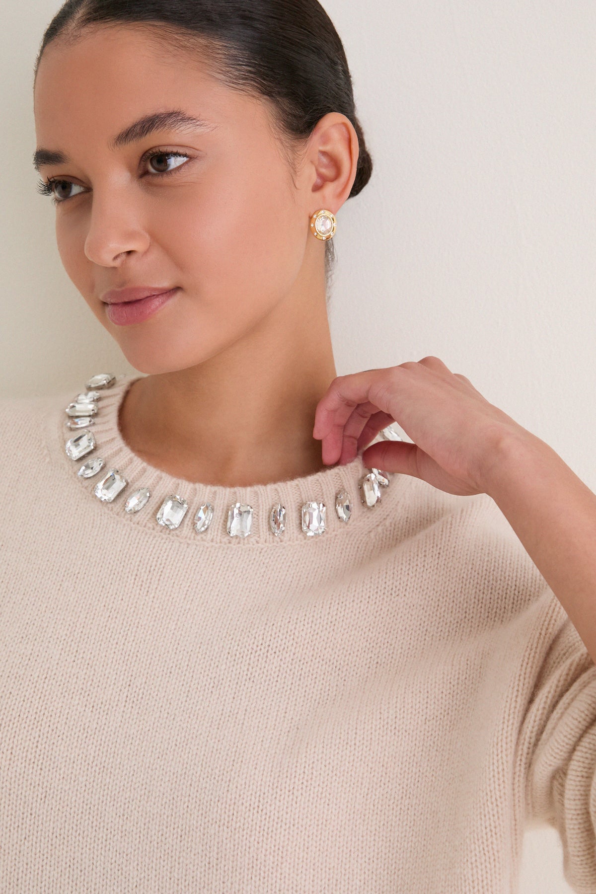 Ivory Embellished Collar Ada Crewneck