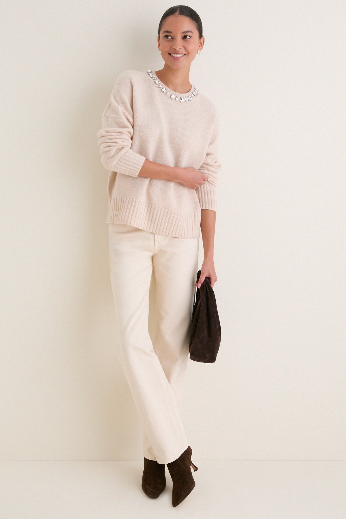 Ivory Embellished Collar Ada Crewneck