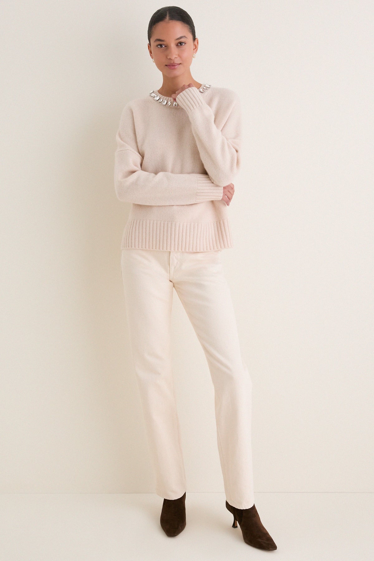 Ivory Embellished Collar Ada Crewneck