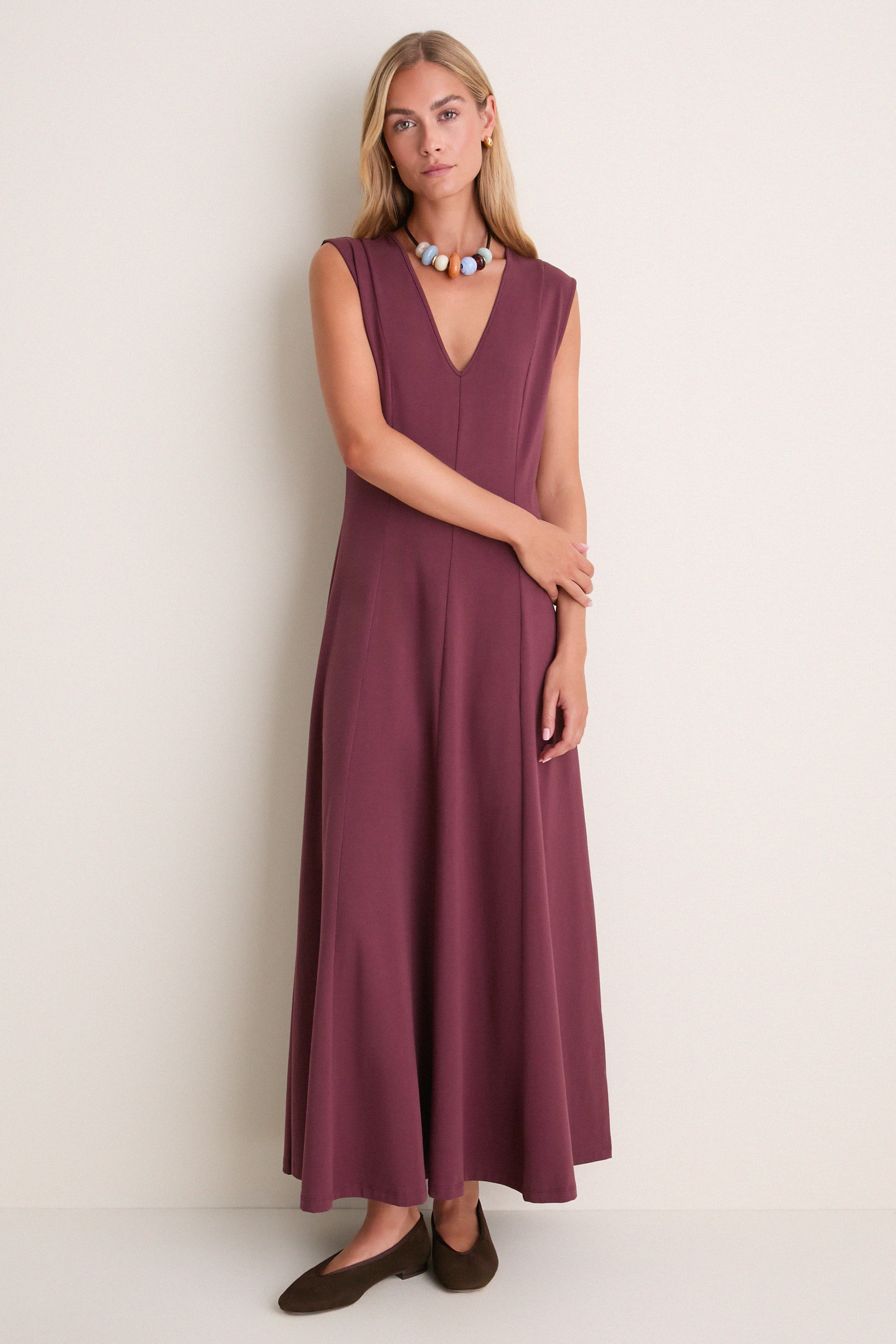 Wine Cotton Jersey Agnes V-neck Dress | Tuckernuck