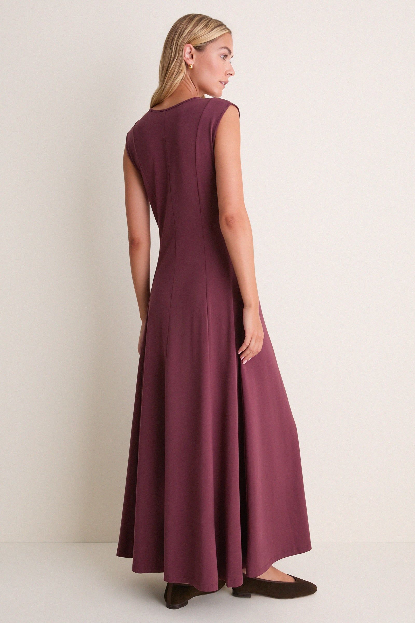 Wine Cotton Jersey Agnes V-neck Dress