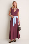 Wine Cotton Jersey Agnes V-neck Dress
