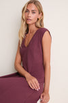 Wine Cotton Jersey Agnes V-neck Dress