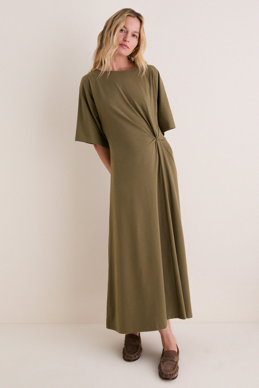 Olive Jersey Lisette Midi Dress