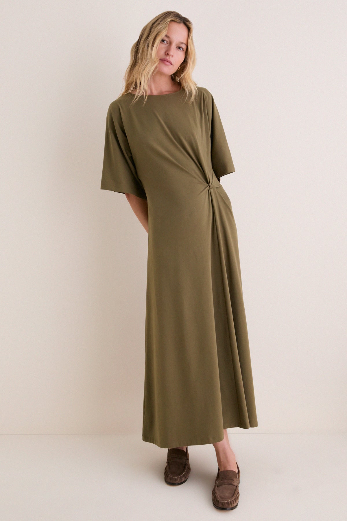 Olive Jersey Lisette Midi Dress