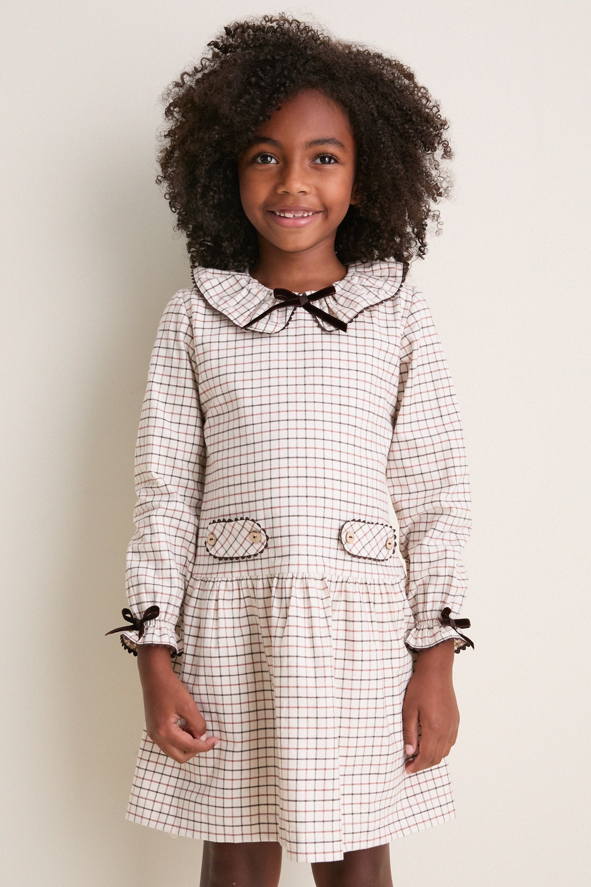 Caramel Check Tessa Drop Waist Dress