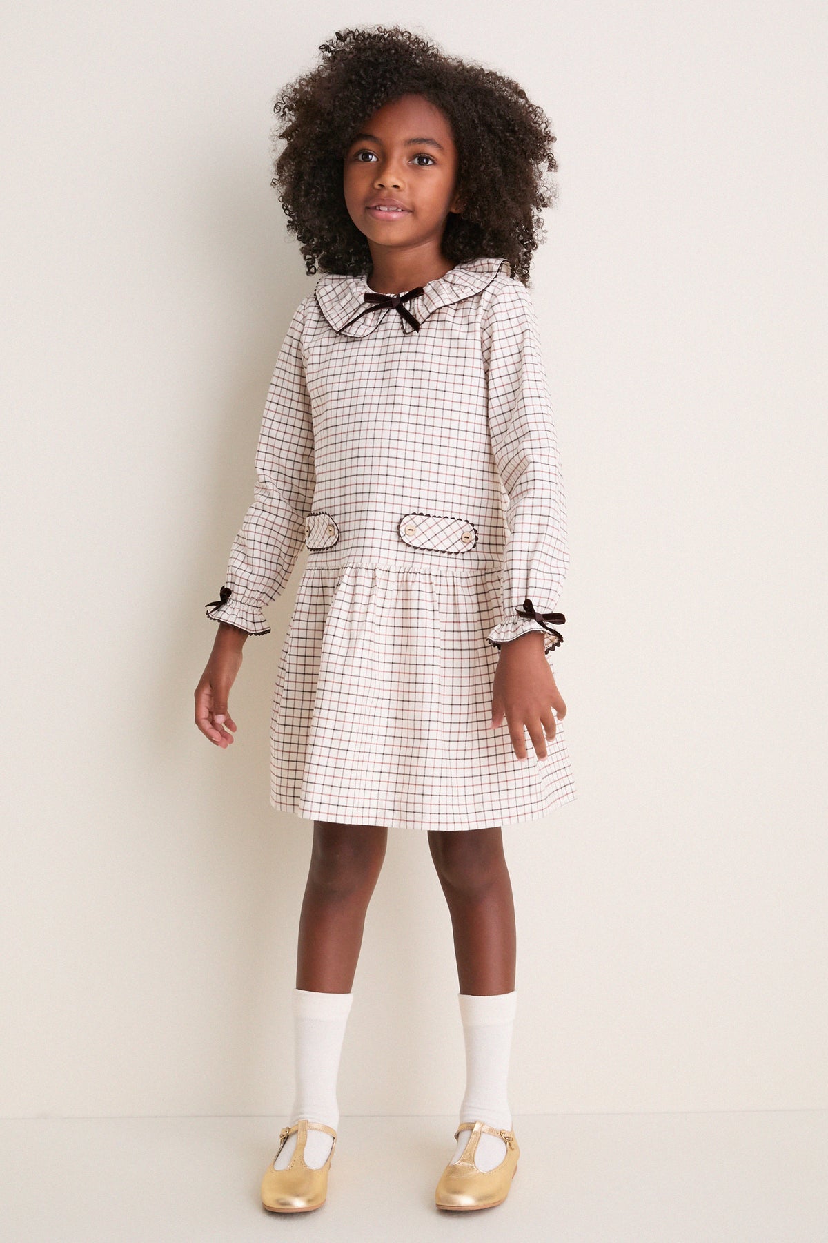 Caramel Check Tessa Drop Waist Dress