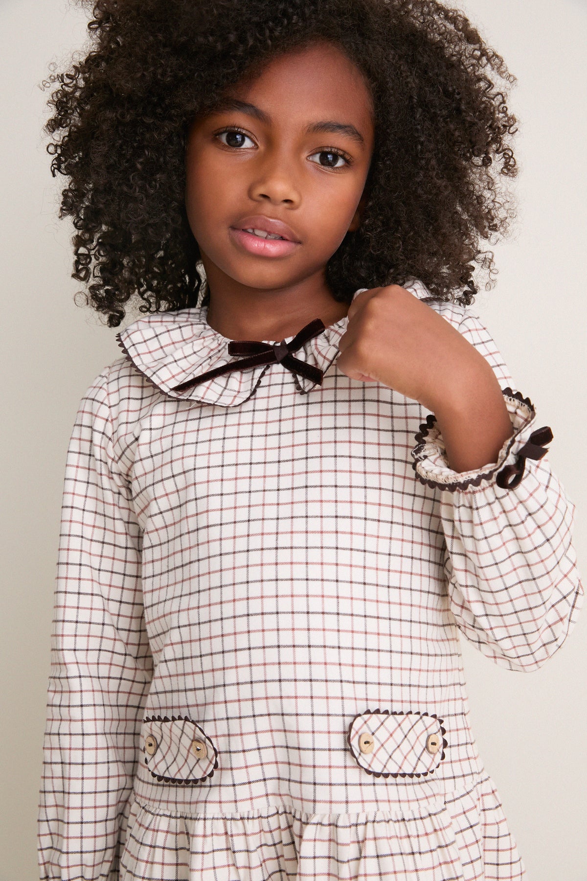 Caramel Check Tessa Drop Waist Dress