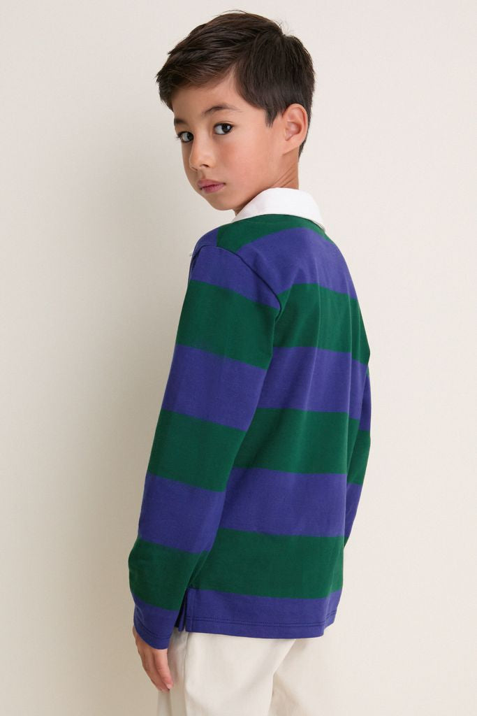 Green Stripe Tijo Long Sleeve Boy Rugby Shirt