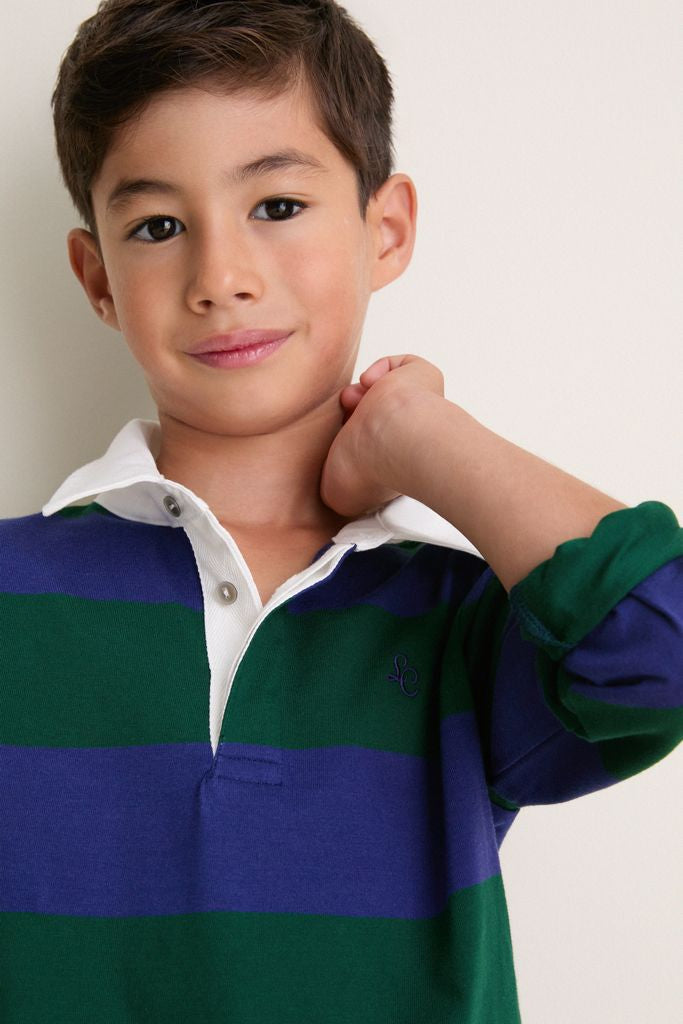 Green Stripe Tijo Long Sleeve Boy Rugby Shirt