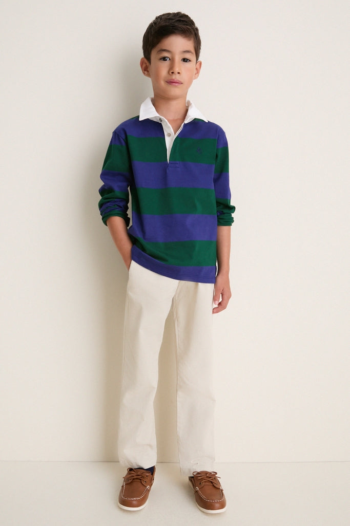 Green Stripe Tijo Long Sleeve Boy Rugby Shirt