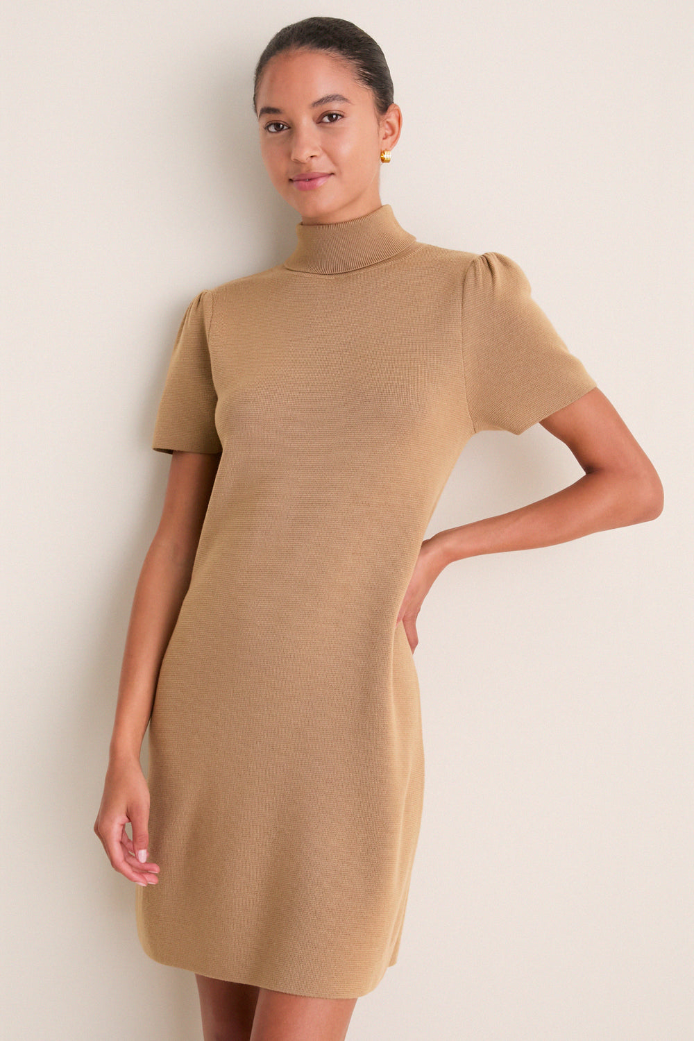 Camel Merino Hewitt Turtleneck Dress