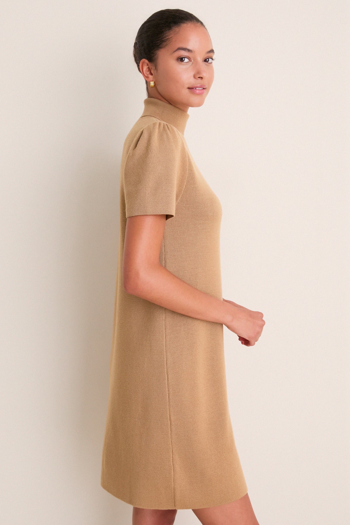 Camel Merino Hewitt Turtleneck Dress