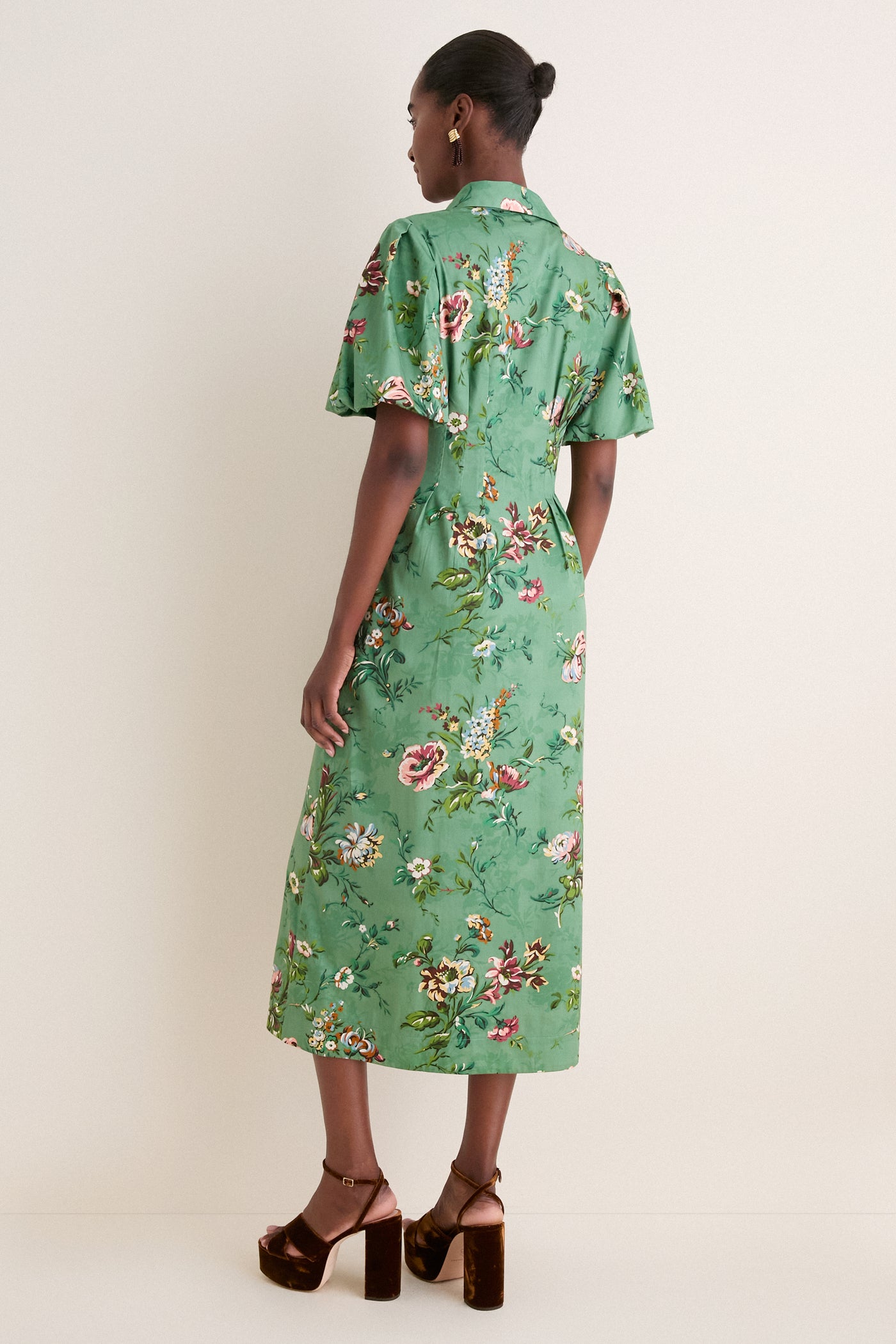 Sage Bouquet Cotton Sateen Delaney Dress