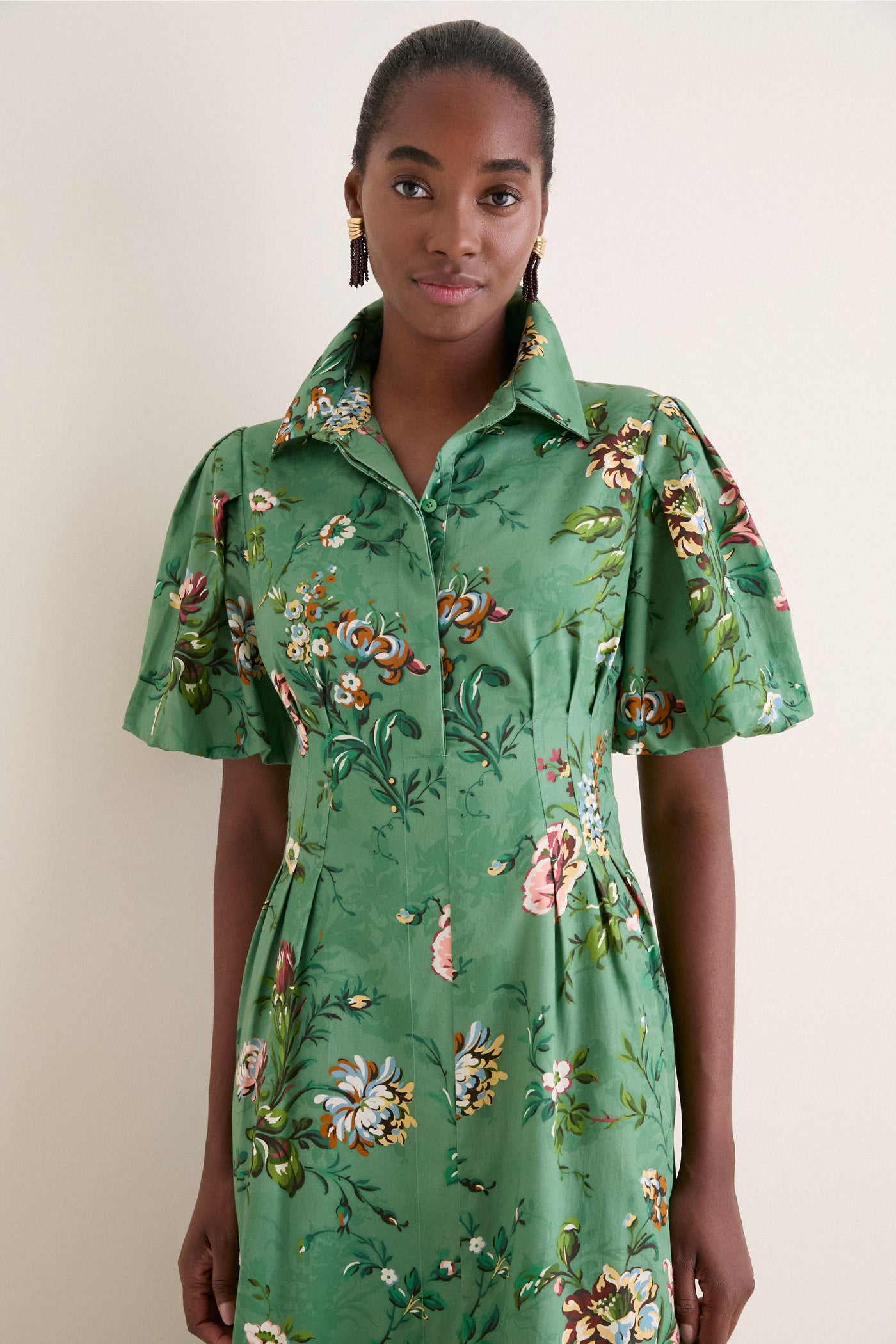 Sage Bouquet Cotton Sateen Delaney Dress