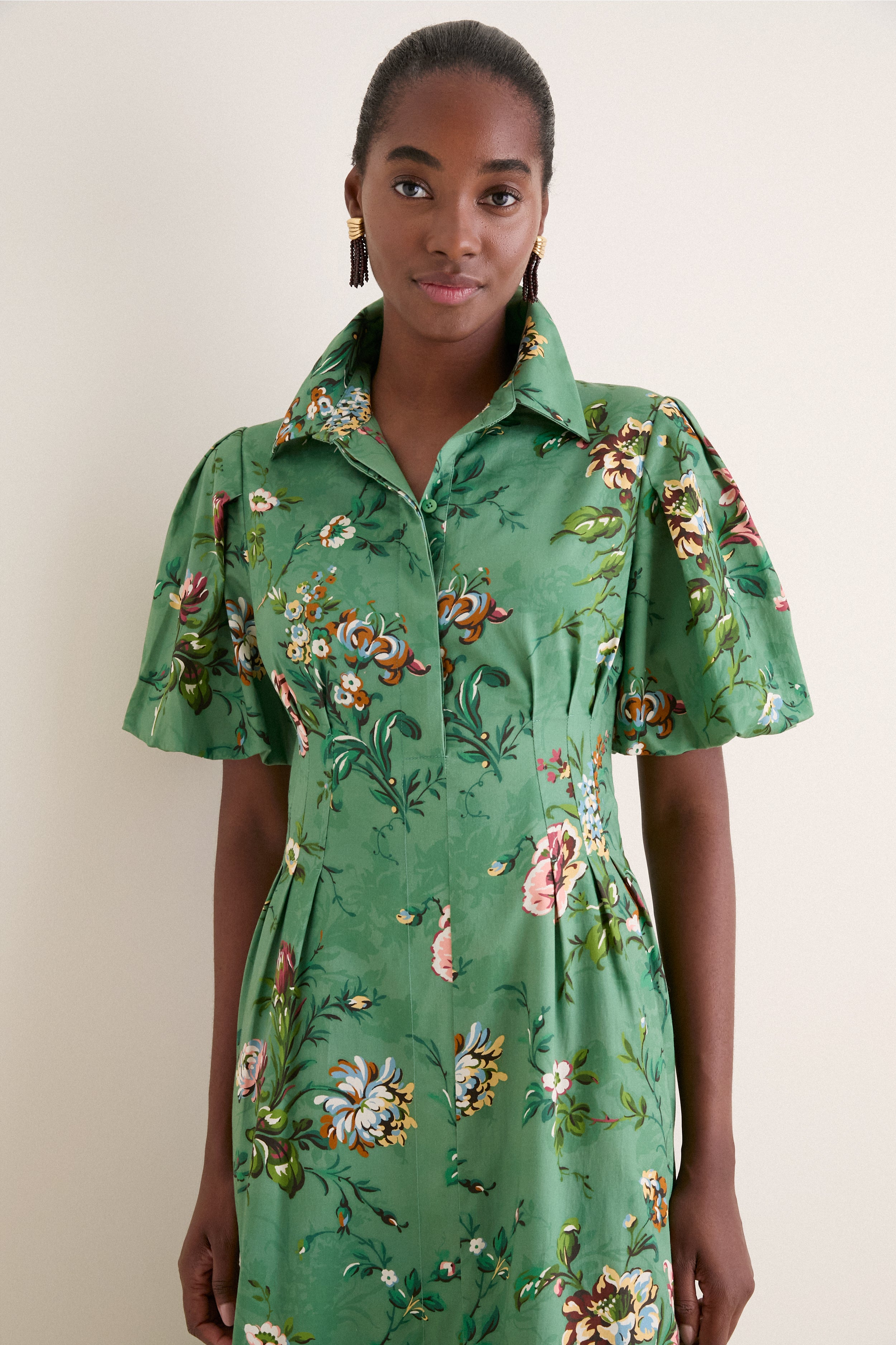 Sage Bouquet Cotton Sateen Delaney Dress