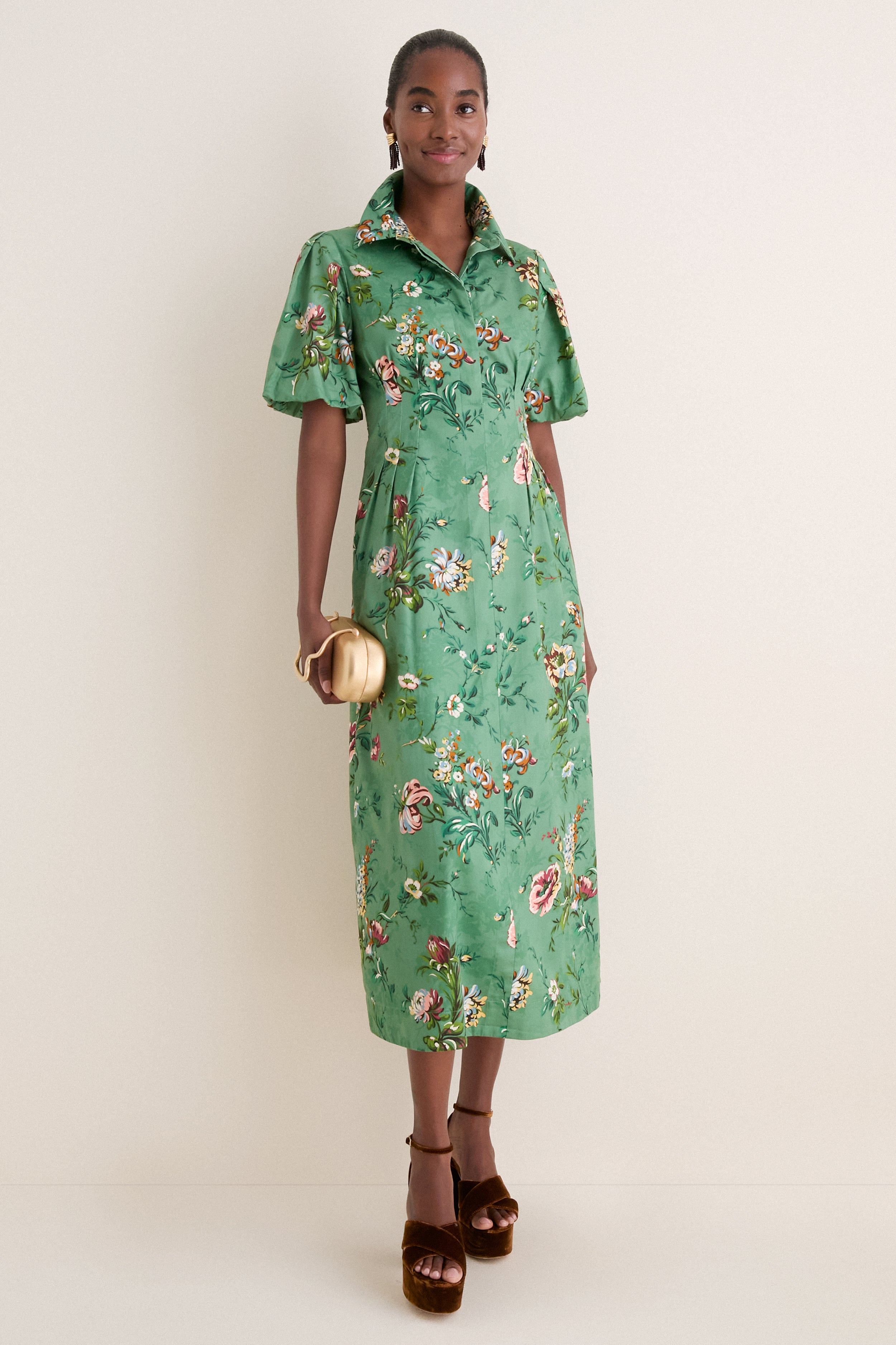 Sage Bouquet Cotton Sateen Delaney Dress