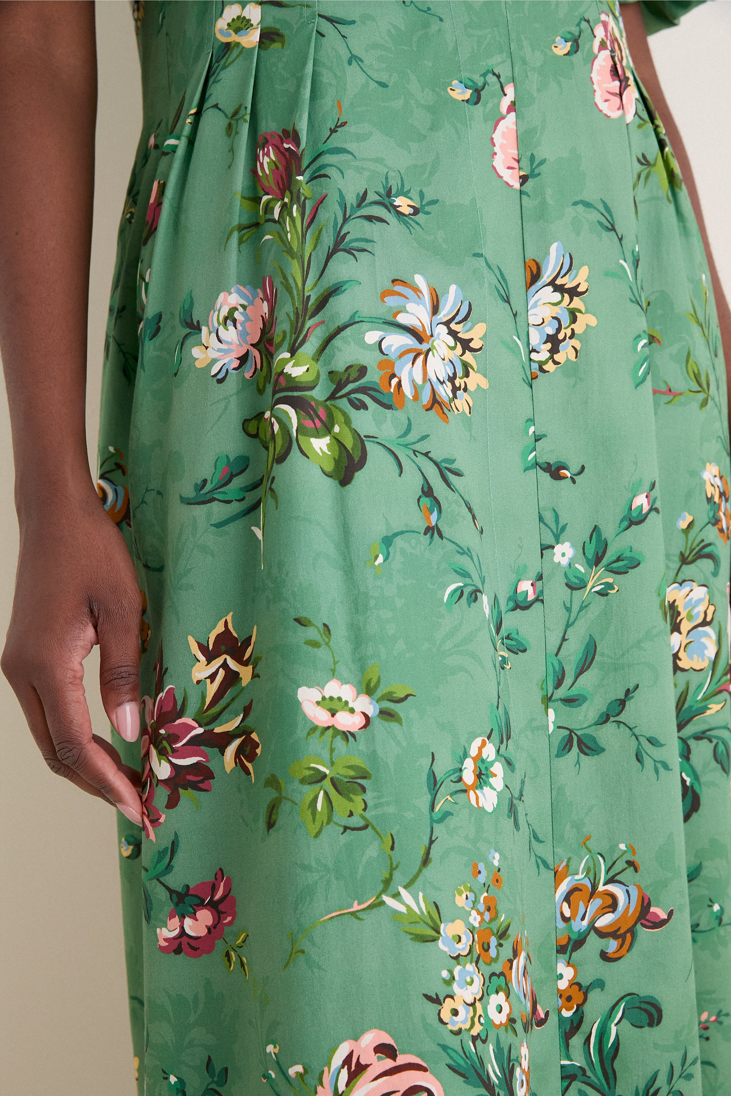 Sage Bouquet Cotton Sateen Delaney Dress
