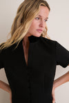 Black Crepe and Velvet Short Sleeve Leighton Dress