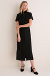 Black Crepe and Velvet Short Sleeve Leighton Dress