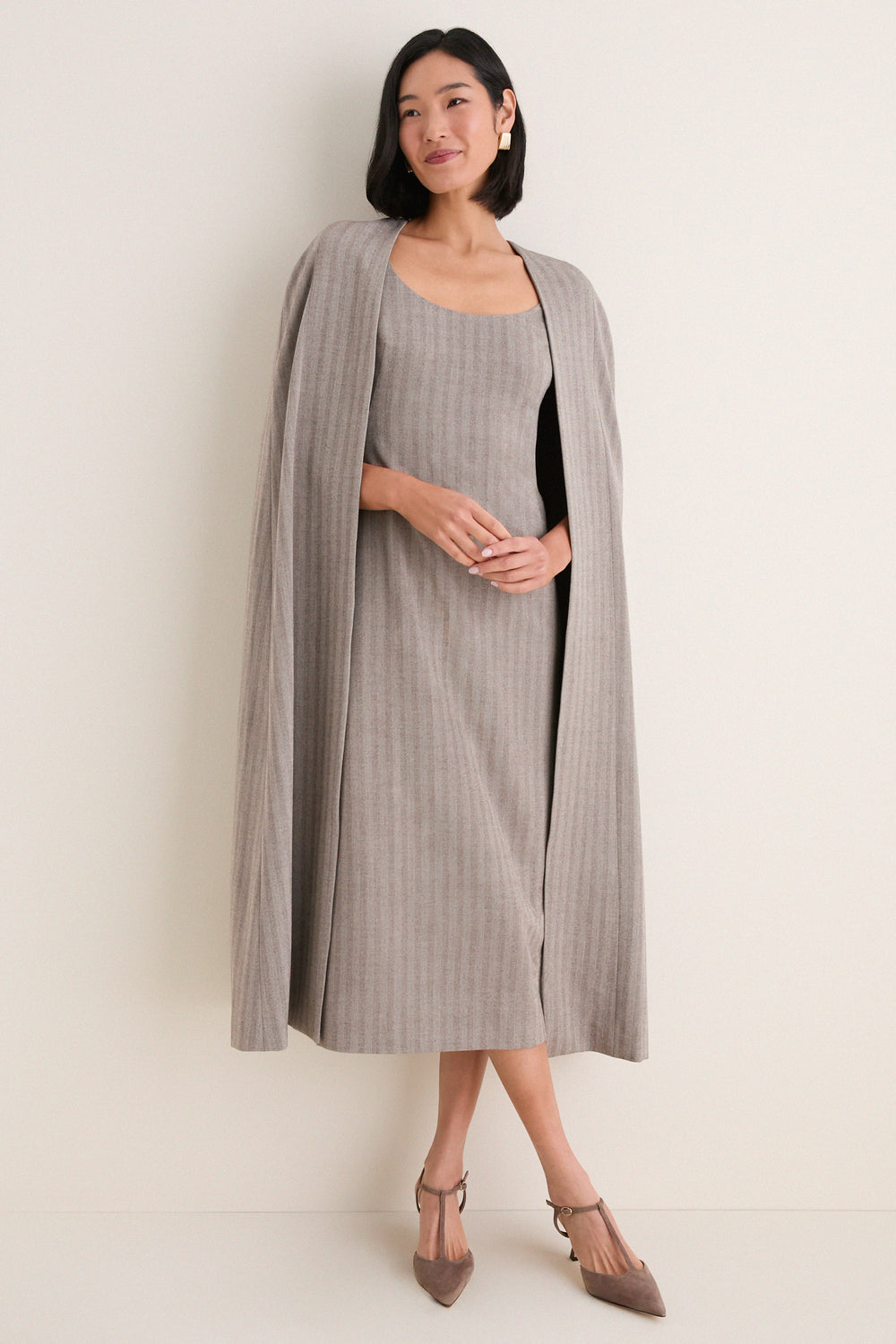 Gray Herringbone Drew Cape