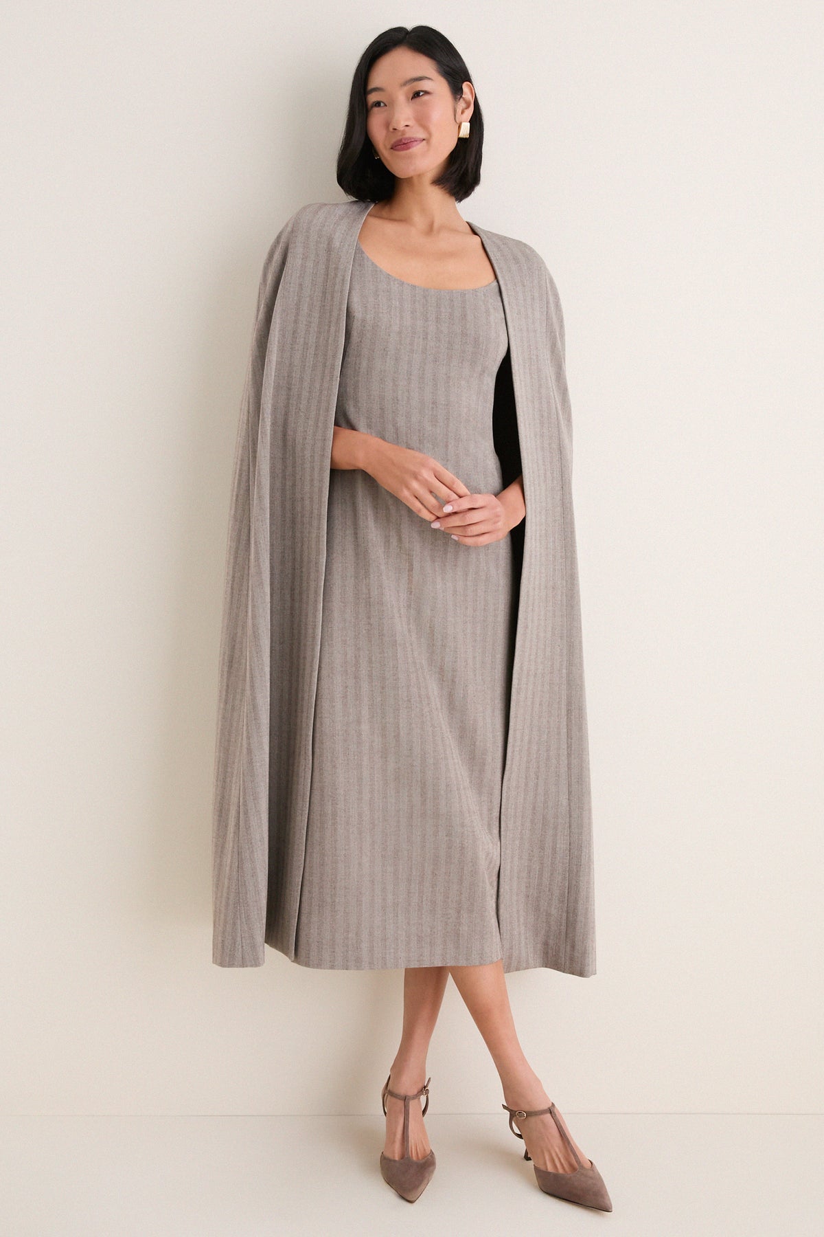 Gray Herringbone Drew Cape