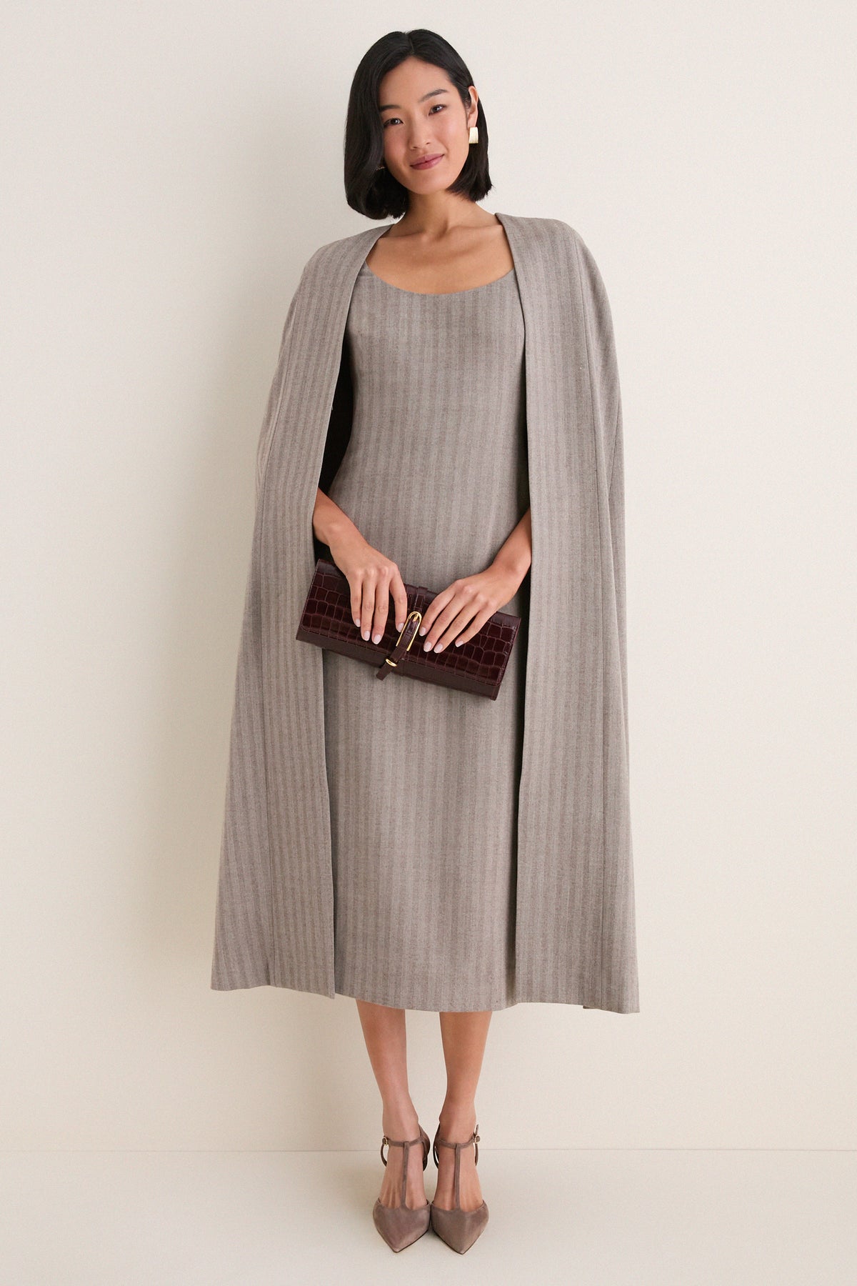 Gray Herringbone Drew Cape