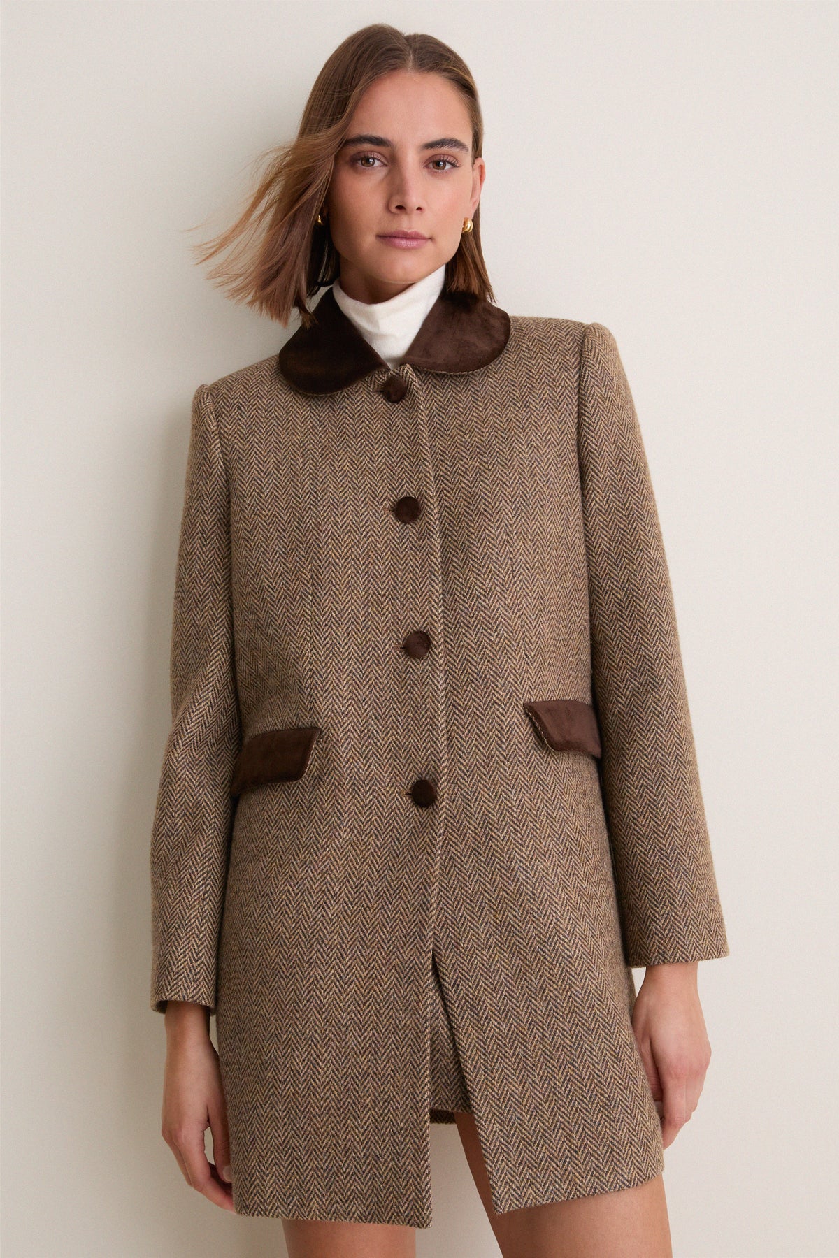 Herringbone Velvet Trim Concord Coat