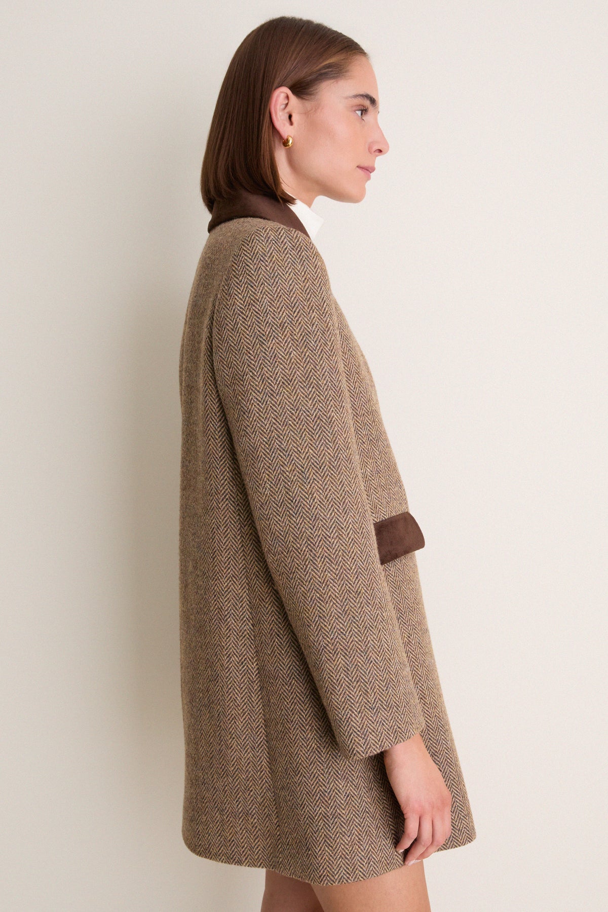 Herringbone Velvet Trim Concord Coat