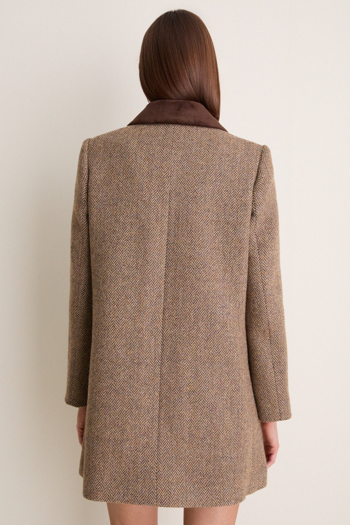 Herringbone Velvet Trim Concord Coat