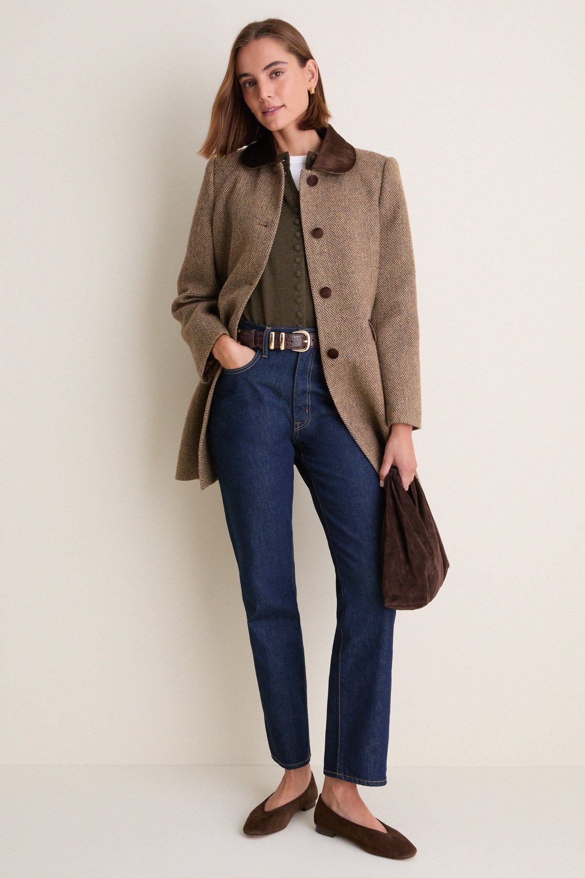 Herringbone Velvet Trim Concord Coat