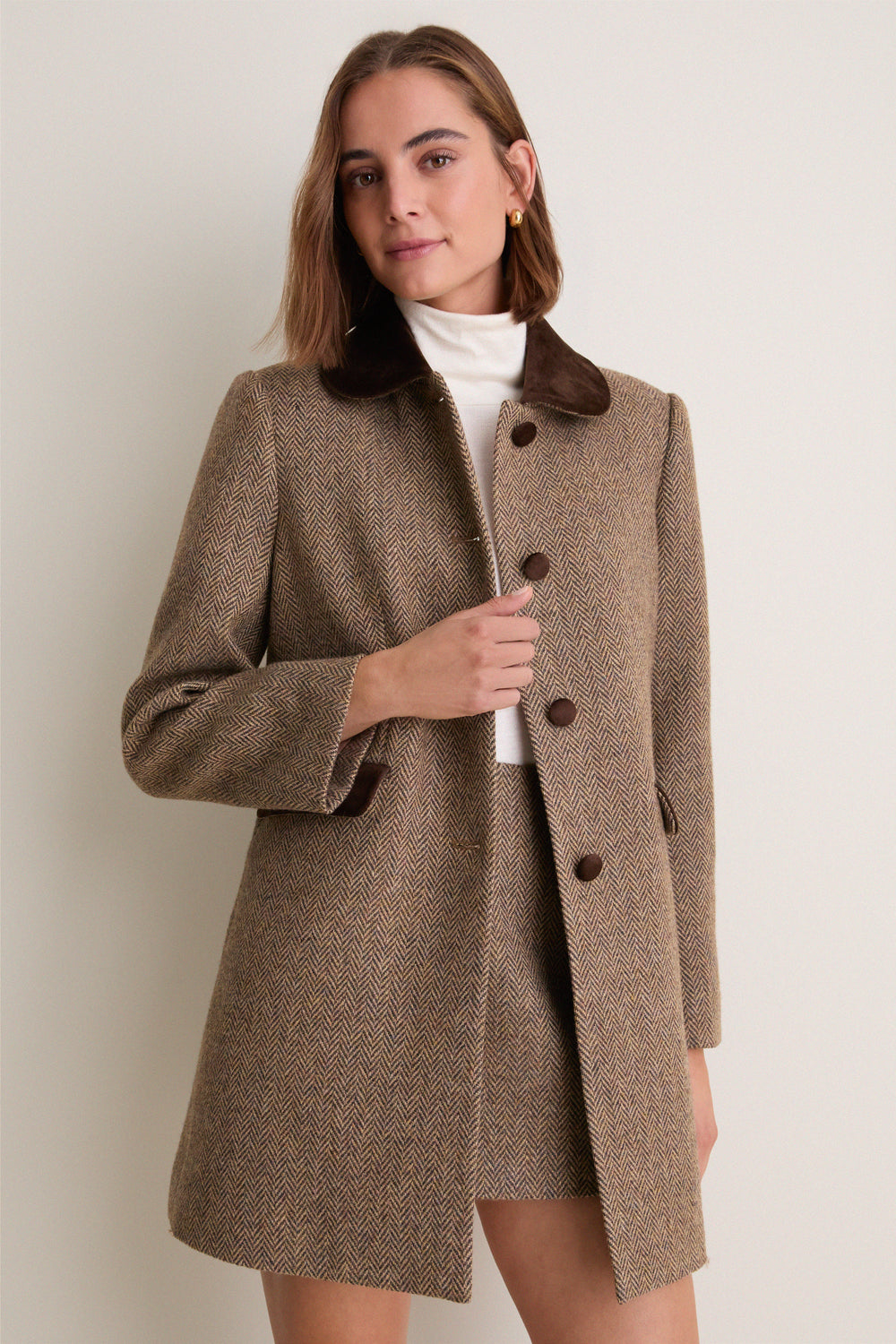 Herringbone Velvet Trim Concord Coat