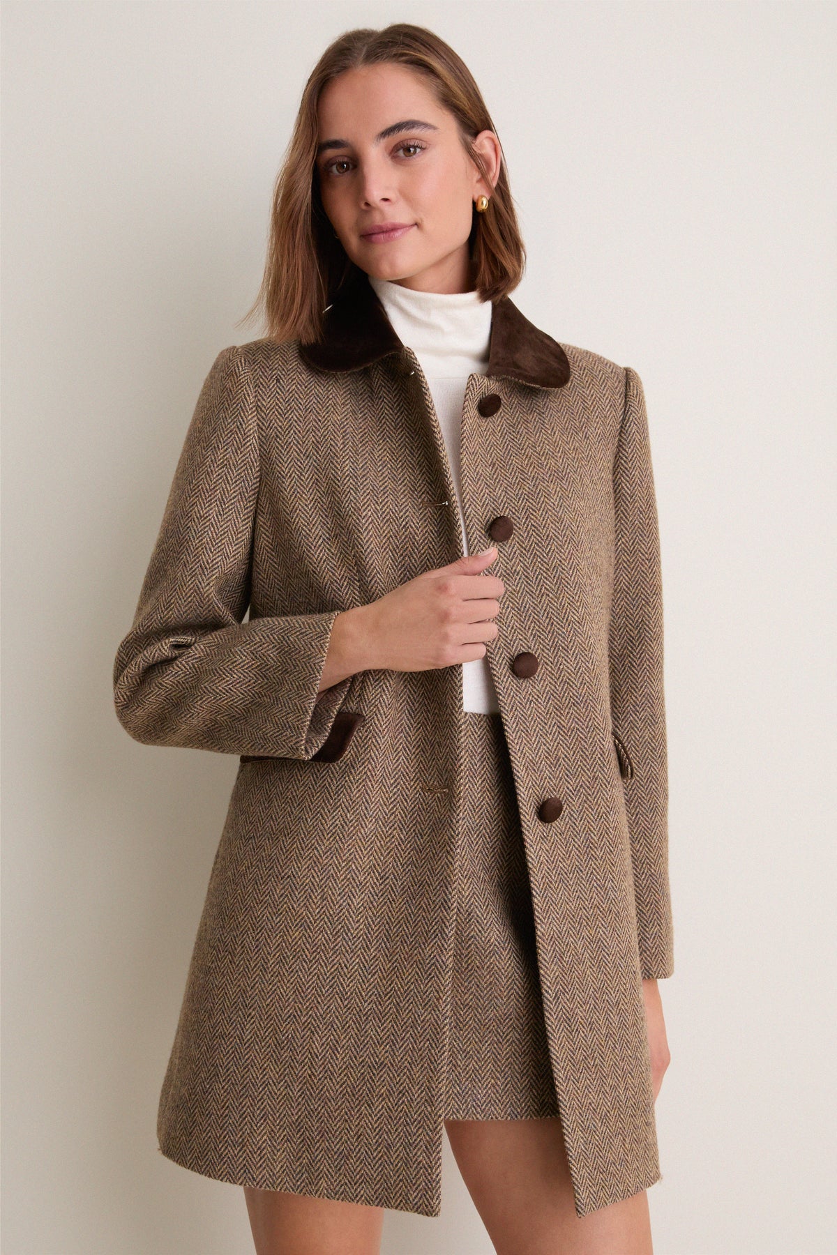 Herringbone Velvet Trim Concord Coat