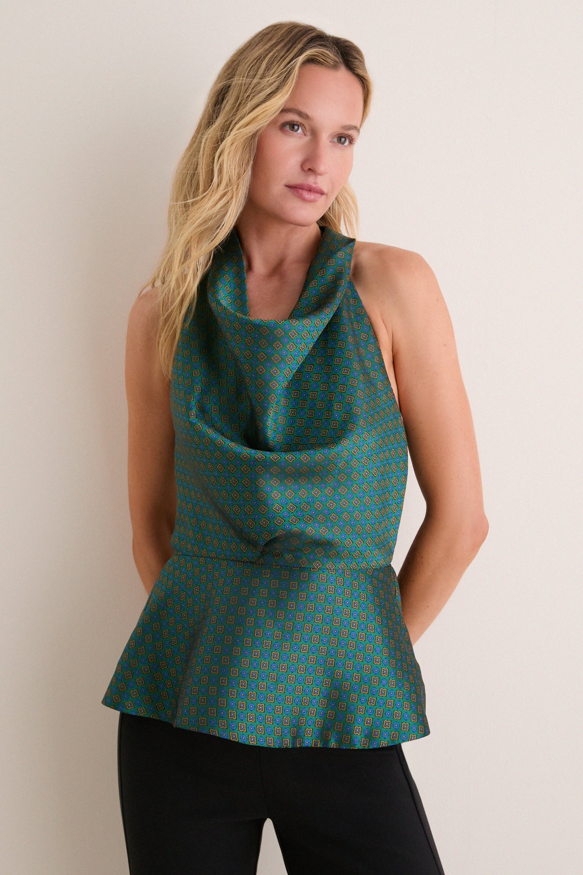 Geometric Tie Jacquard Farrow Halter Top