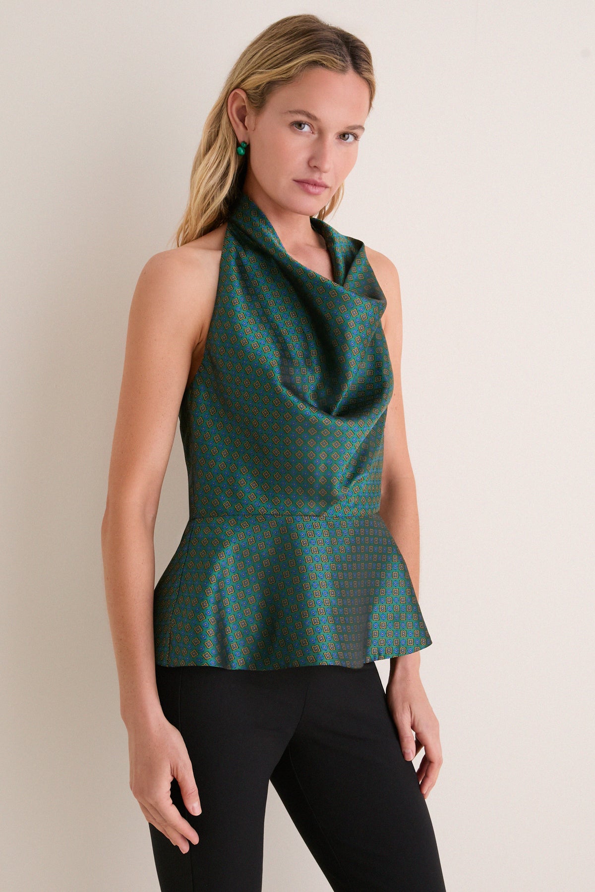 Geometric Tie Jacquard Farrow Halter Top