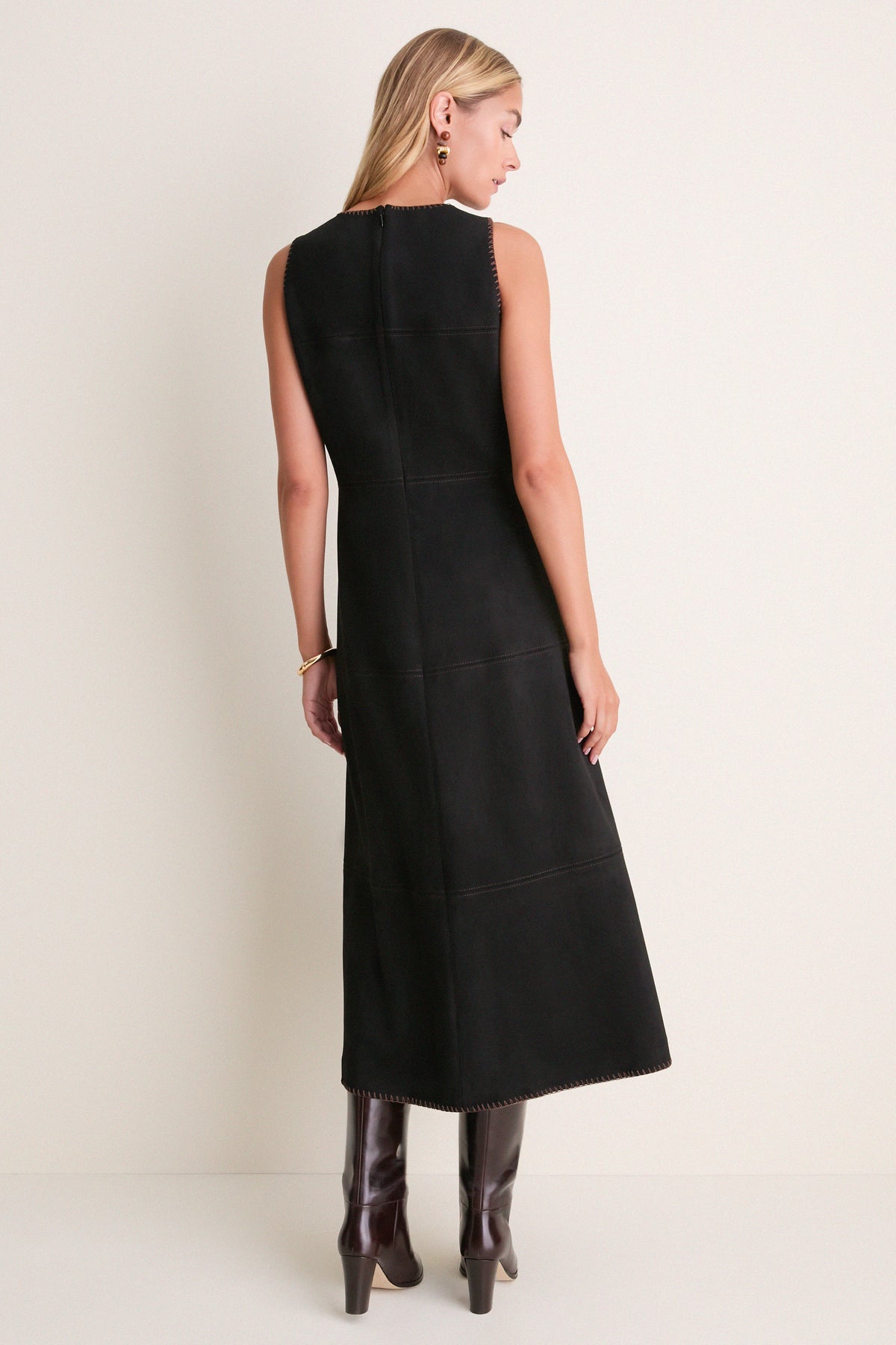 Black Suede Whipstitch Manon Dress