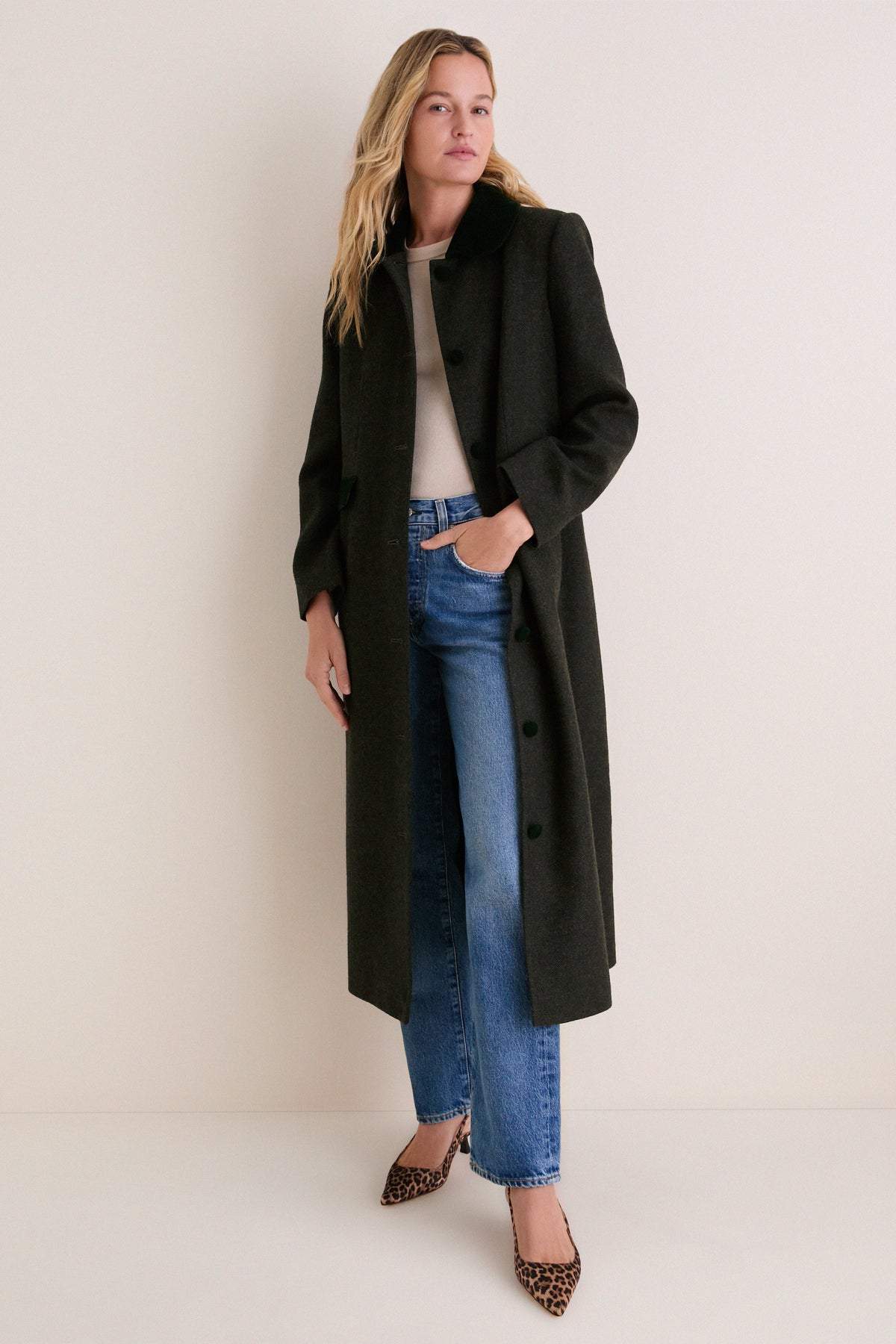 Green Herringbone Winslow Long Coat