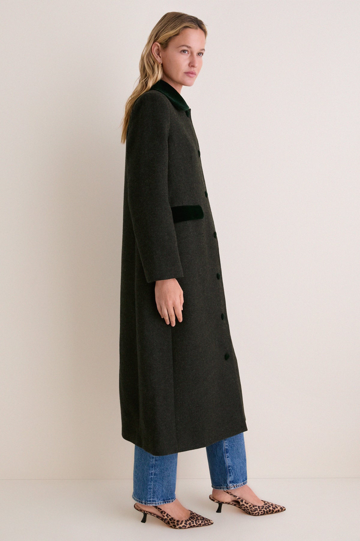Green Herringbone Winslow Long Coat