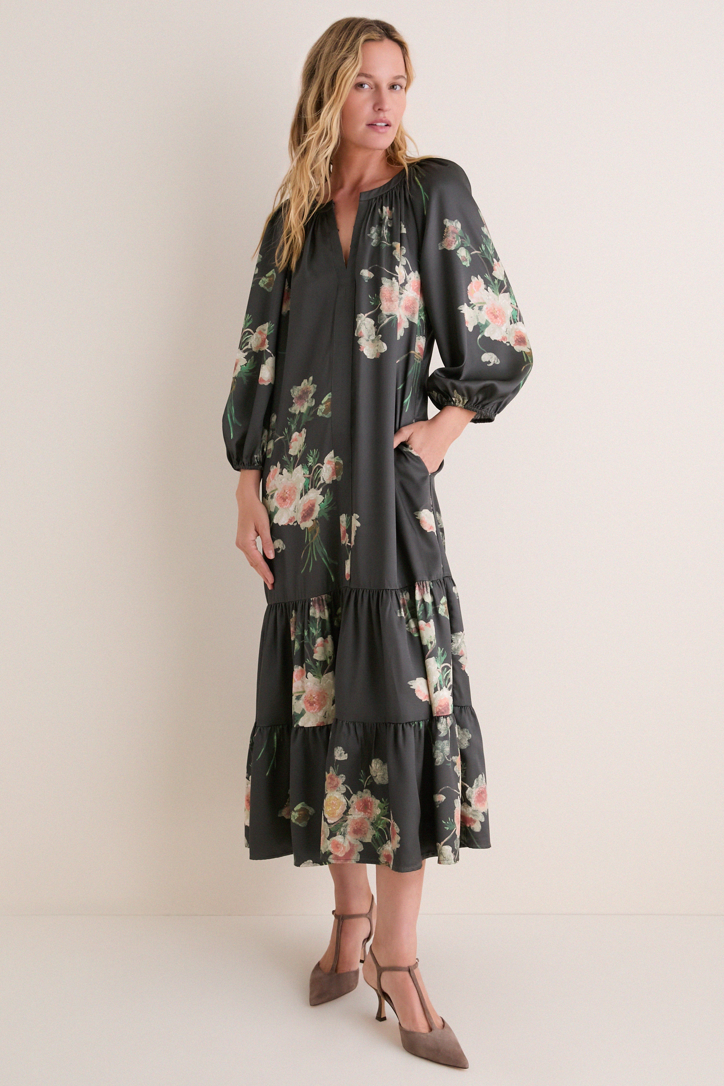 Onyx Rose Hammered Satin Lyles Dress